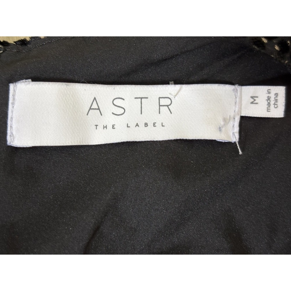 ASTR The Label Toulouse Dress Womens M Black Velvet Polka Dot Puff Sleeve Midi - Picture 9 of 9